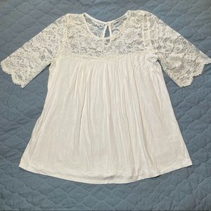 Women’s Green Envelope Lace Yoke Blouse